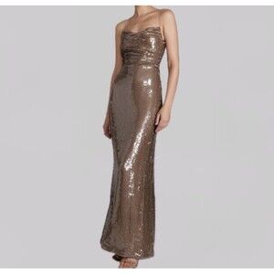 Sabina Musayev Mili Dress - Mocha NWOT $495 Size M Prom Formal Sequins
